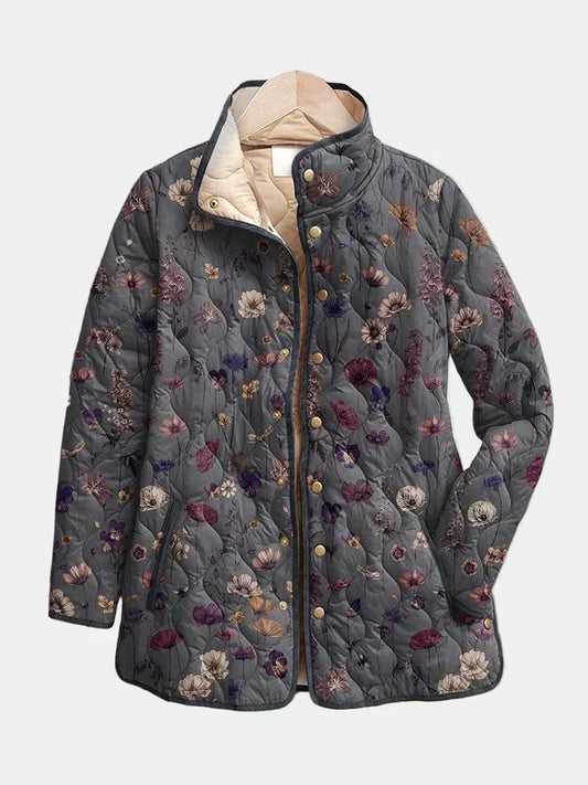 Grey Dried Flowers Quilted Jacket