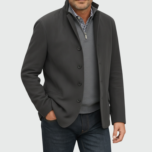 Georgina Classic Suede-Effect Button Jacket - Grey