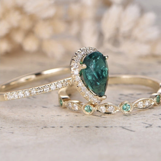 Water Drop Zircon Ring Set