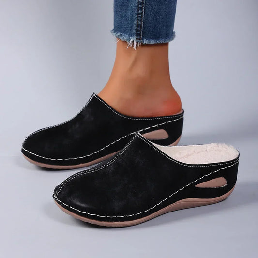 Freya Warm Faux-Fur Lined Slippers - Black