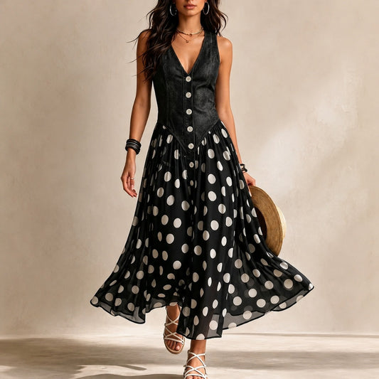 Bianca | Polka-Dot Chiffon Midi Dress
