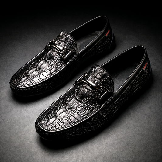 Rupert Croc-Embossed Loafers - Black
