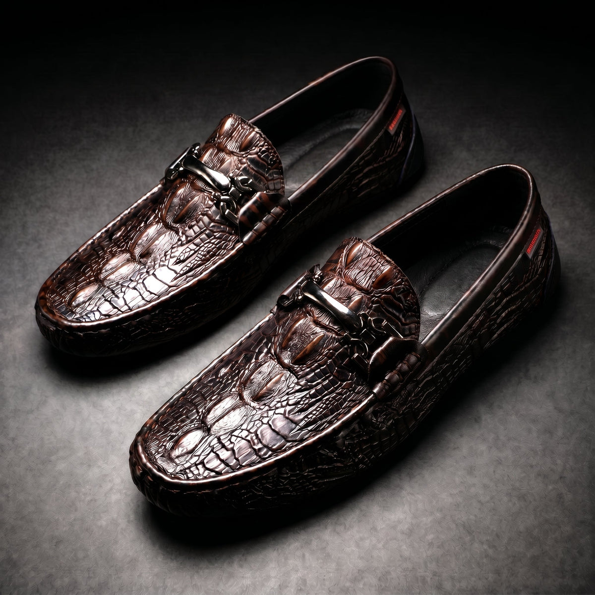 Rupert Croc-Embossed Loafers - Brown