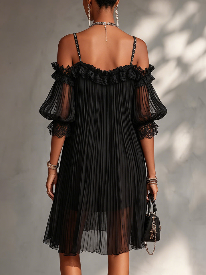 Vittoria Off-Shoulder Mini Dress with Lace Trim