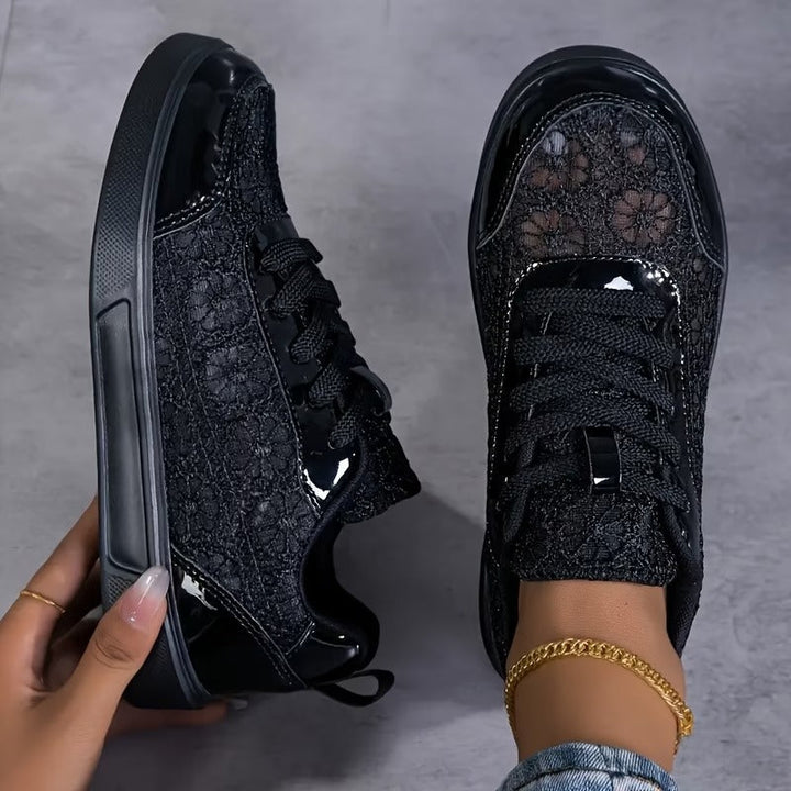 Lily Floral Lace Sneakers - Black