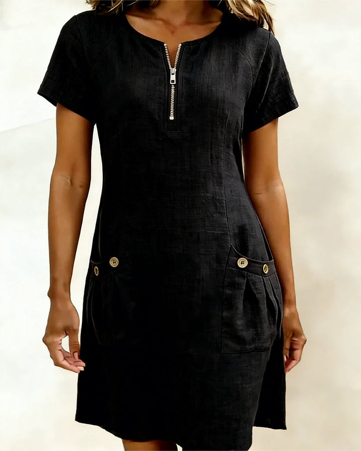 Leliana elegant cotton-linen dress in black