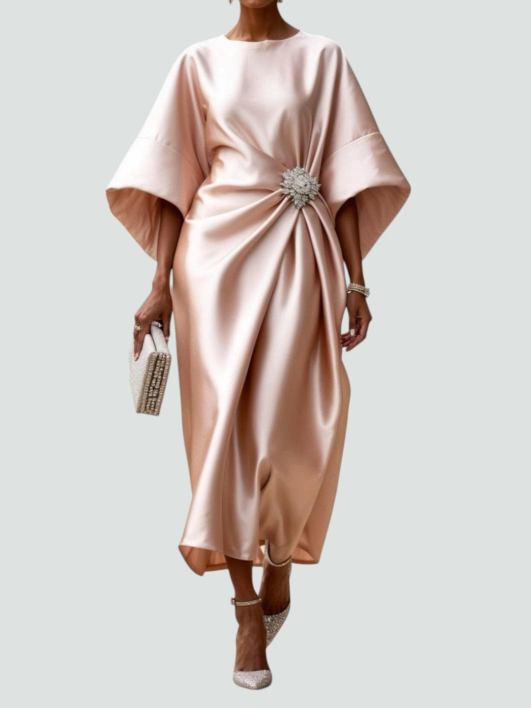 Clementine Draped Satin Evening Dress