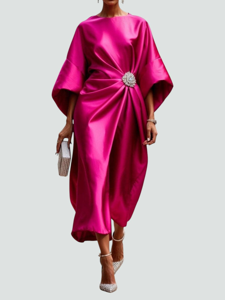 Clementine Draped Satin Evening Dress - Pink