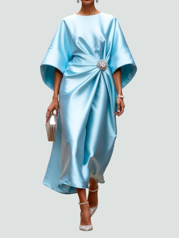 Clementine Draped Satin Evening Dress - Turquoise