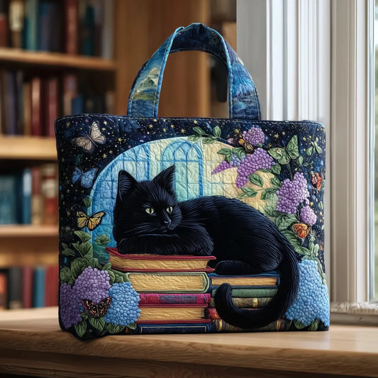 Tote Padded Bag - Black Cat on Books