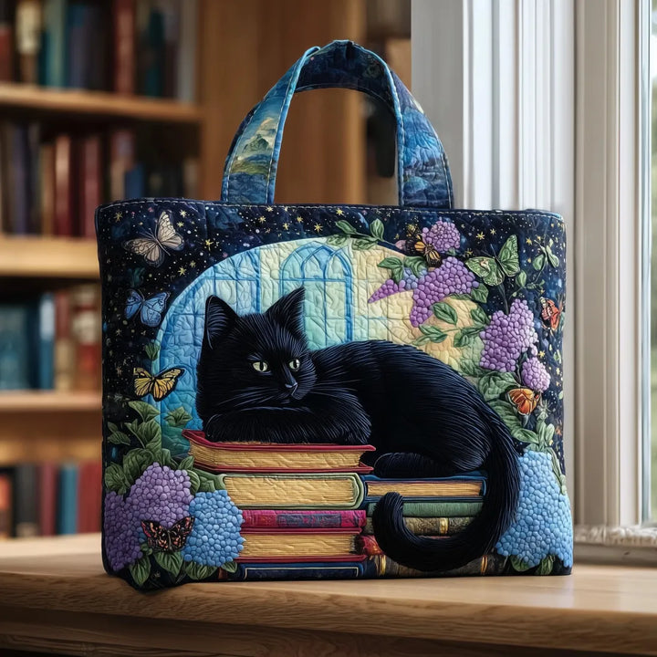 Tote Padded Bag - Black Cat on Books