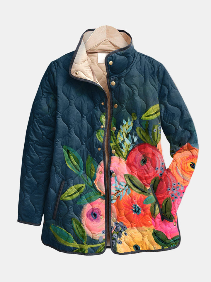 Midnight Painted Floral Quilted Jacket