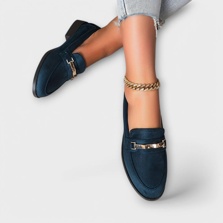 Imogen | Gold Chain Suede Loafers