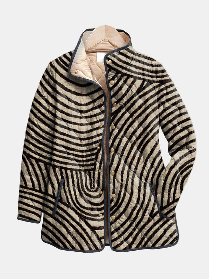 Linen and Black Circles Quilted Jacket