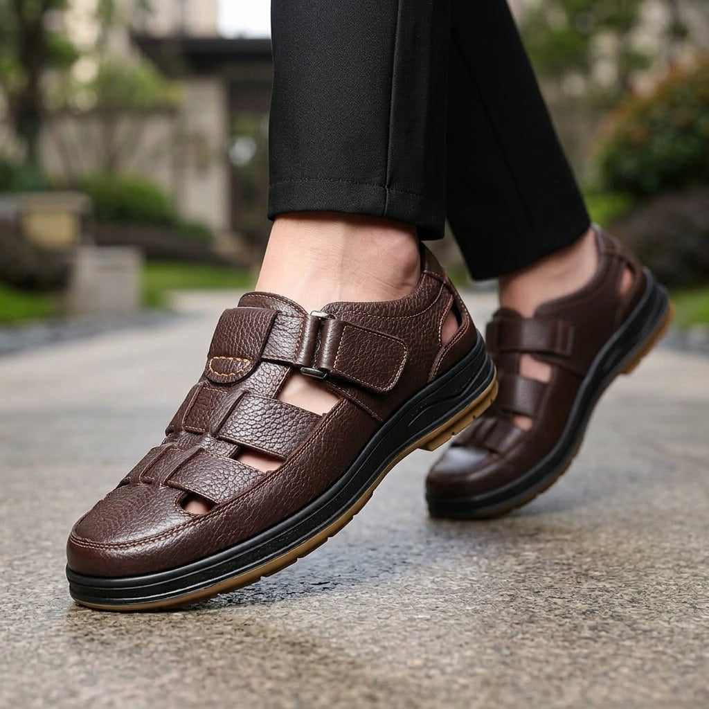 Duncan Closed-Toe Leather Sandals - Brown