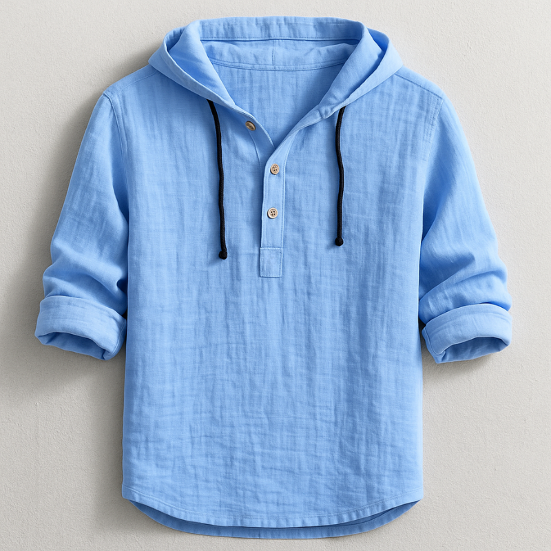 Rex Linen Hooded Shirt - Light Blue