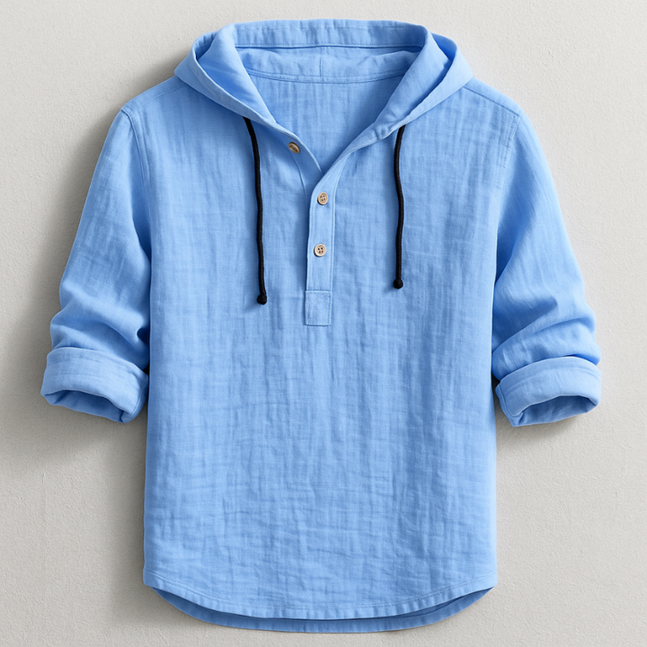 Rex Linen Hooded Shirt - Light Blue