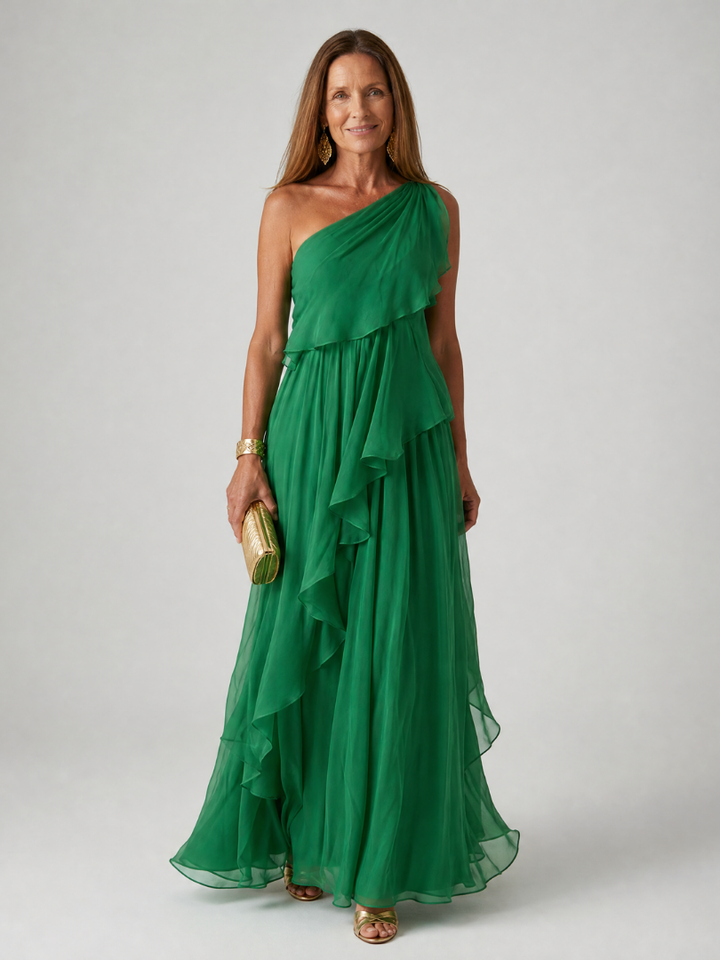 Florence One-Shoulder Ruffle Dress - Green