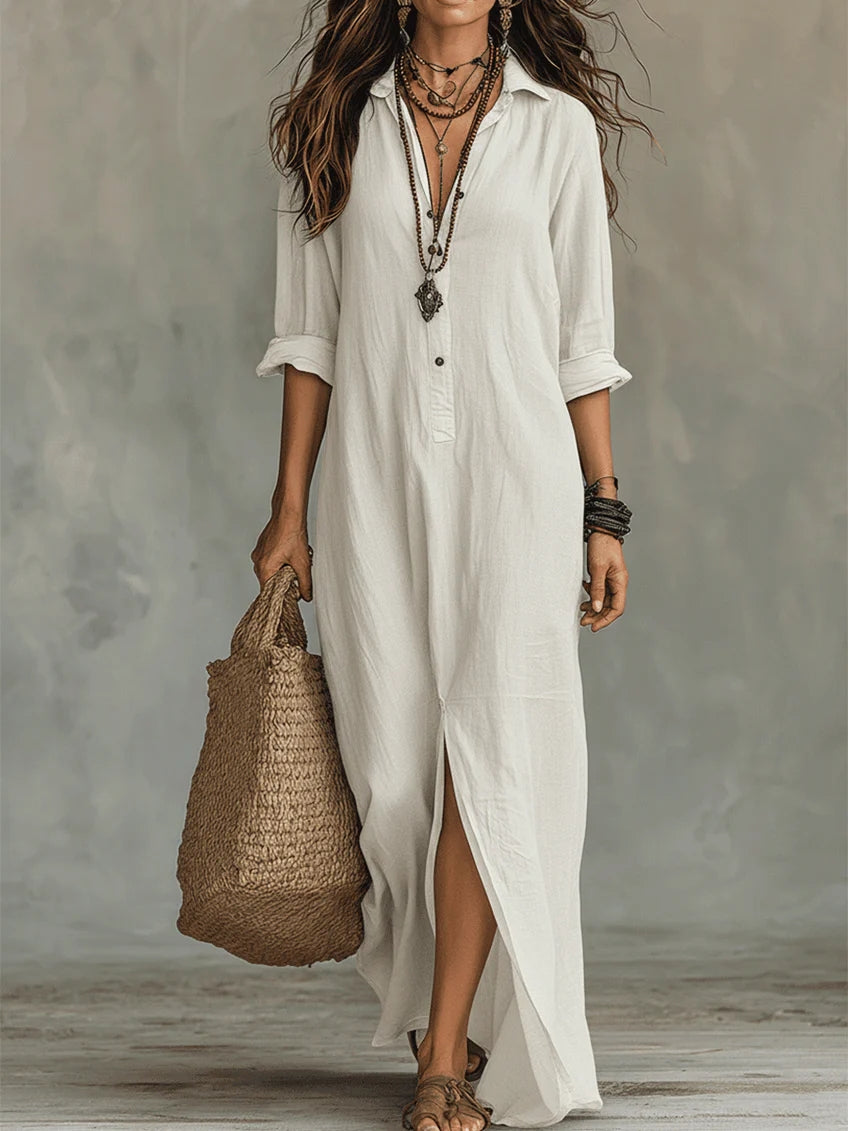 Isolde Button-Front Maxi Dress - White