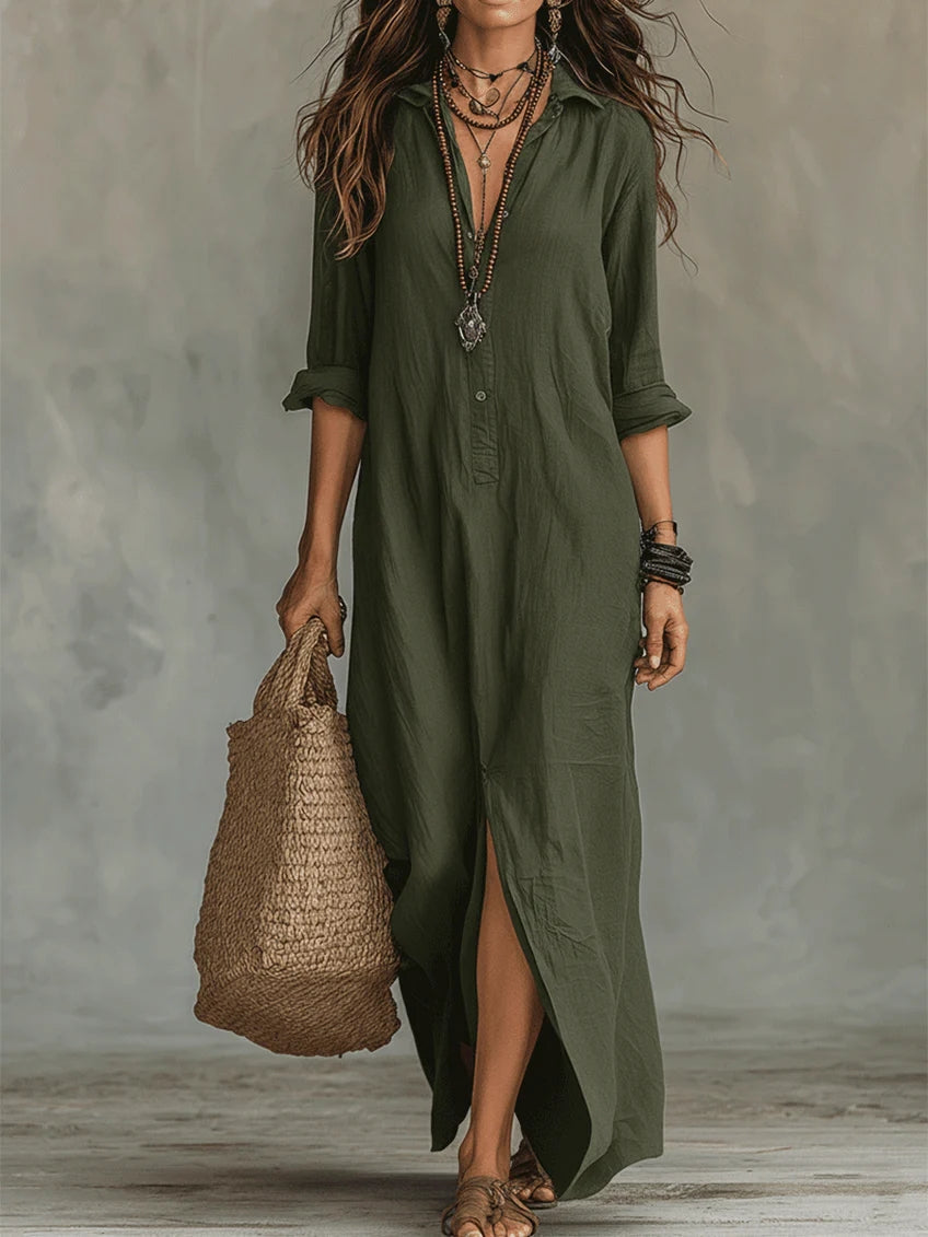 Isolde Button-Front Maxi Dress - Green