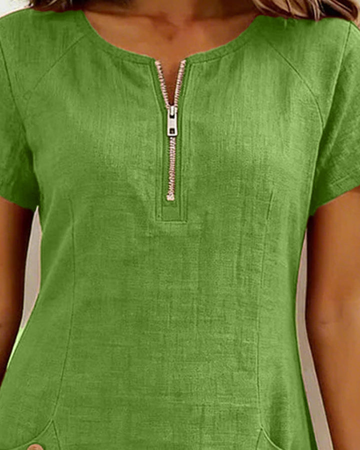 Leliana elegant cotton-linen dress detail image