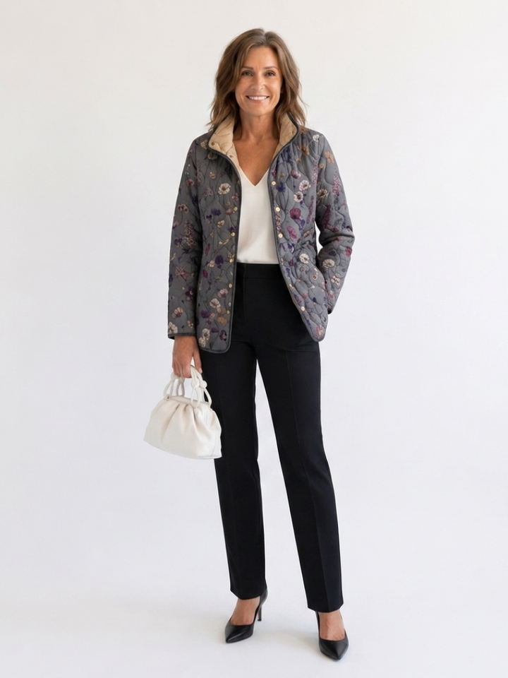 Grey Dried Flowers Quilted Jacket