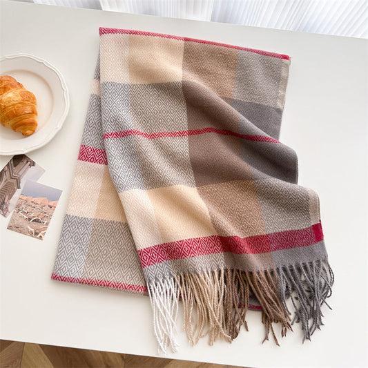 Luna | Lengthened Tassel Plaid Scarf