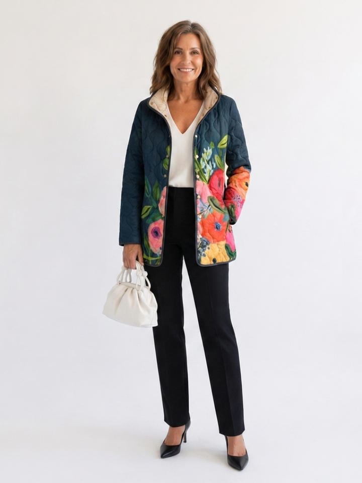 Midnight Painted Floral Quilted Jacket