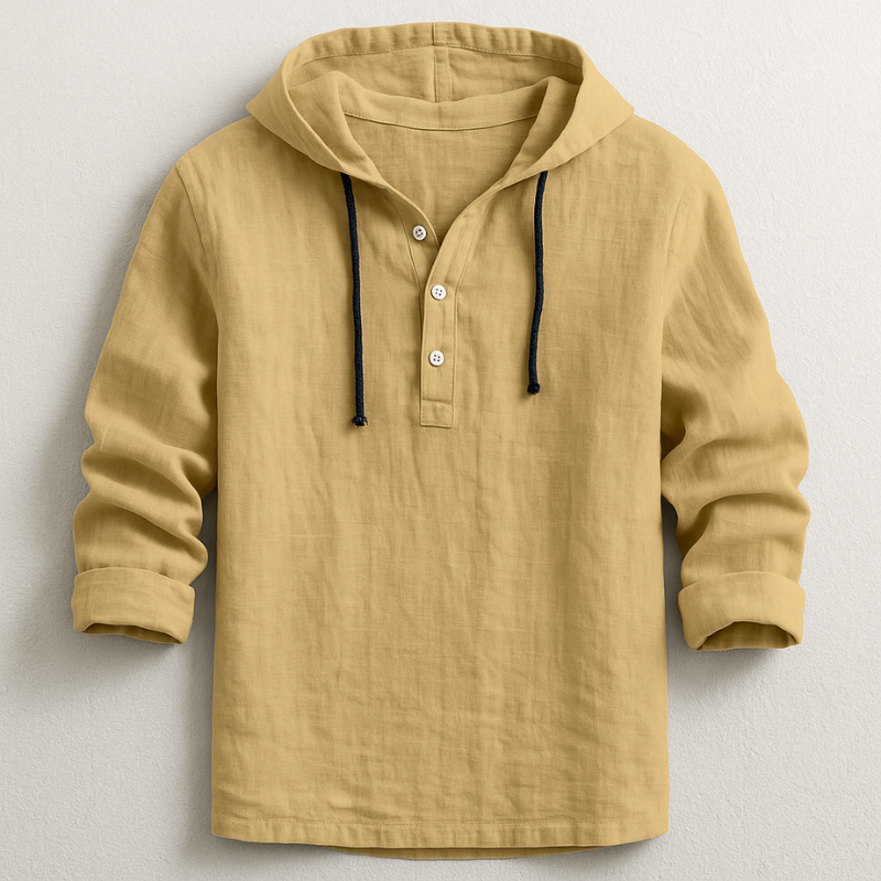 Rex Linen Hooded Shirt - Beige