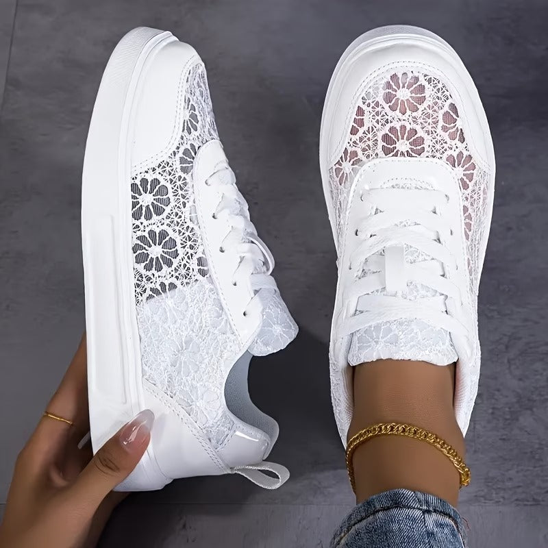 Lily Floral Lace Sneakers - White
