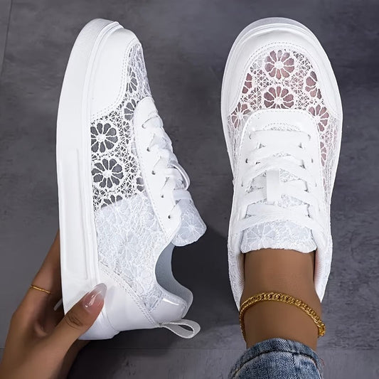 Lily Floral Lace Sneakers - White