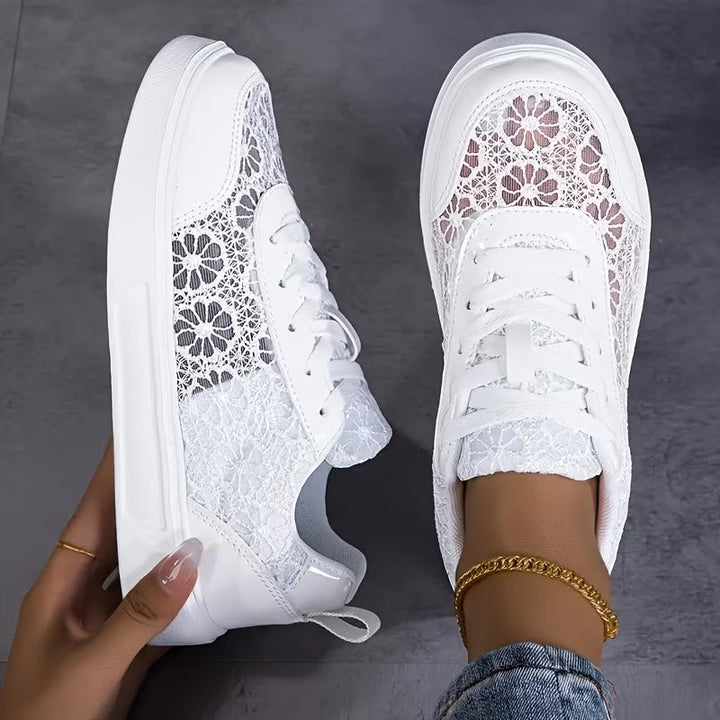 Lily Floral Lace Sneakers - White