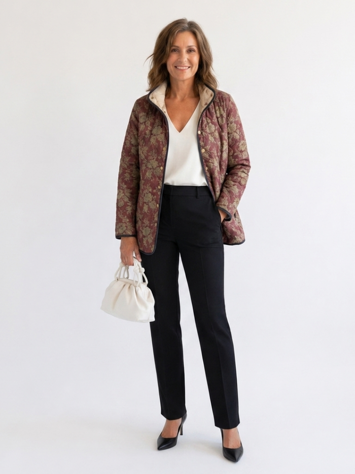 Plum and Gold Damask Quilted Jacket