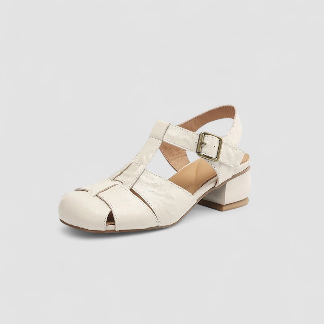 Penelope | Genuine Leather Perforated Heeled Mary Janes