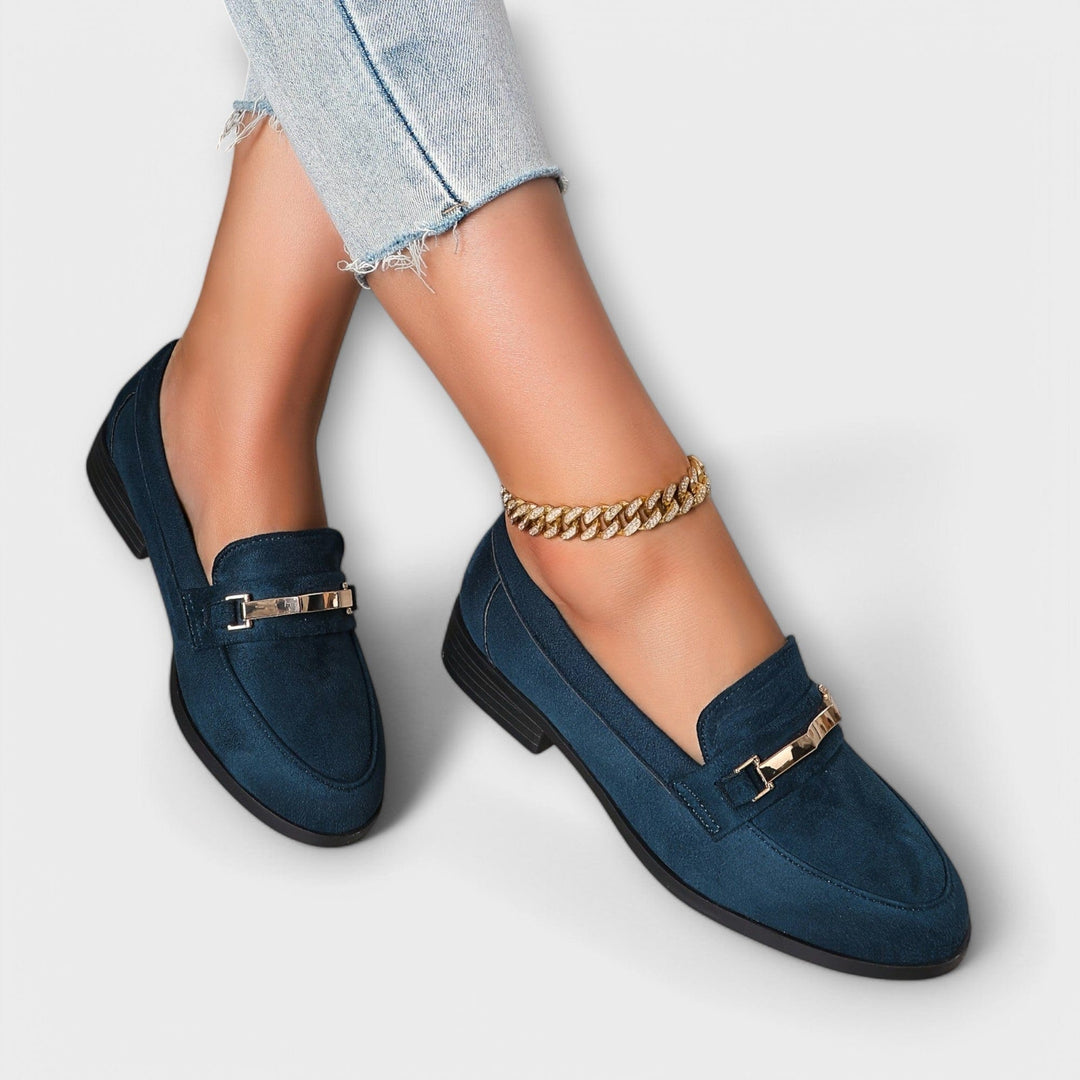 Imogen | Gold Chain Suede Loafers