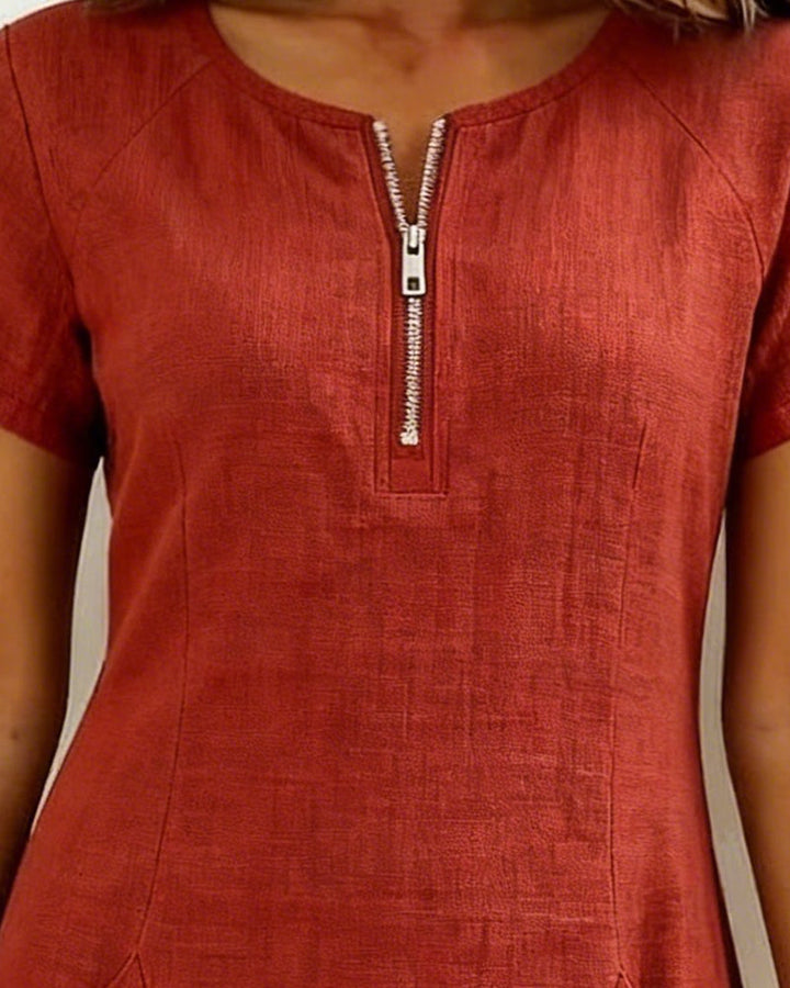 Leliana elegant cotton-linen dress detail image