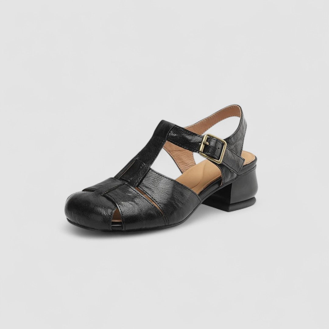 Penelope | Genuine Leather Perforated Heeled Mary Janes