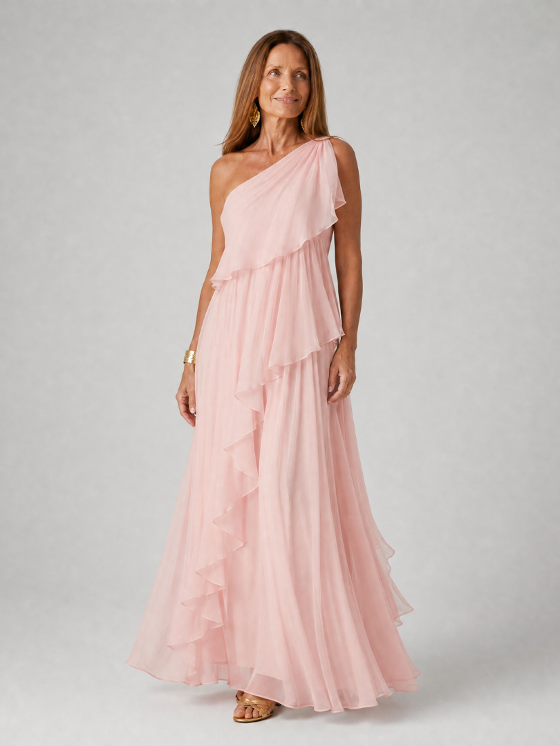 Florence One-Shoulder Ruffle Dress - Pink