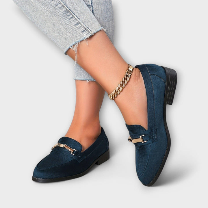 Imogen | Gold Chain Suede Loafers