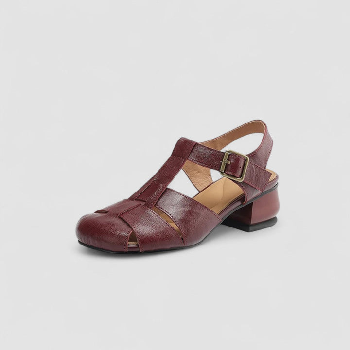 Penelope | Genuine Leather Perforated Heeled Mary Janes