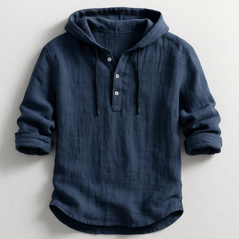 Rex Linen Hooded Shirt - Navy