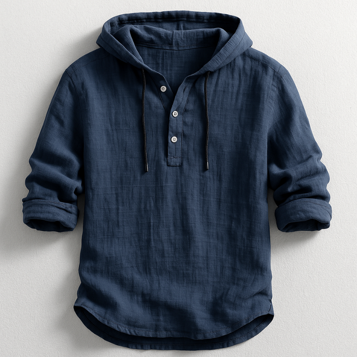 Rex Linen Hooded Shirt - Navy
