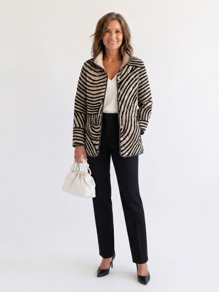 Linen and Black Circles Quilted Jacket