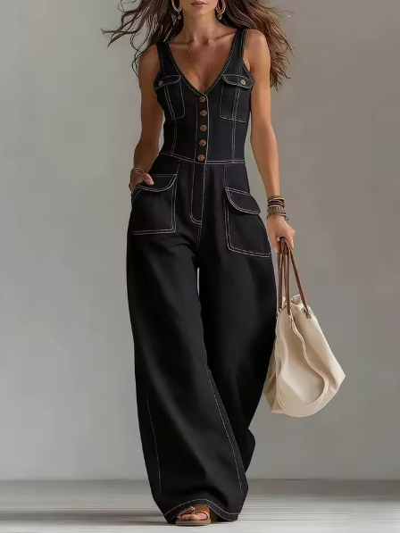 Phoebe | Button-Front Denim Jumpsuit
