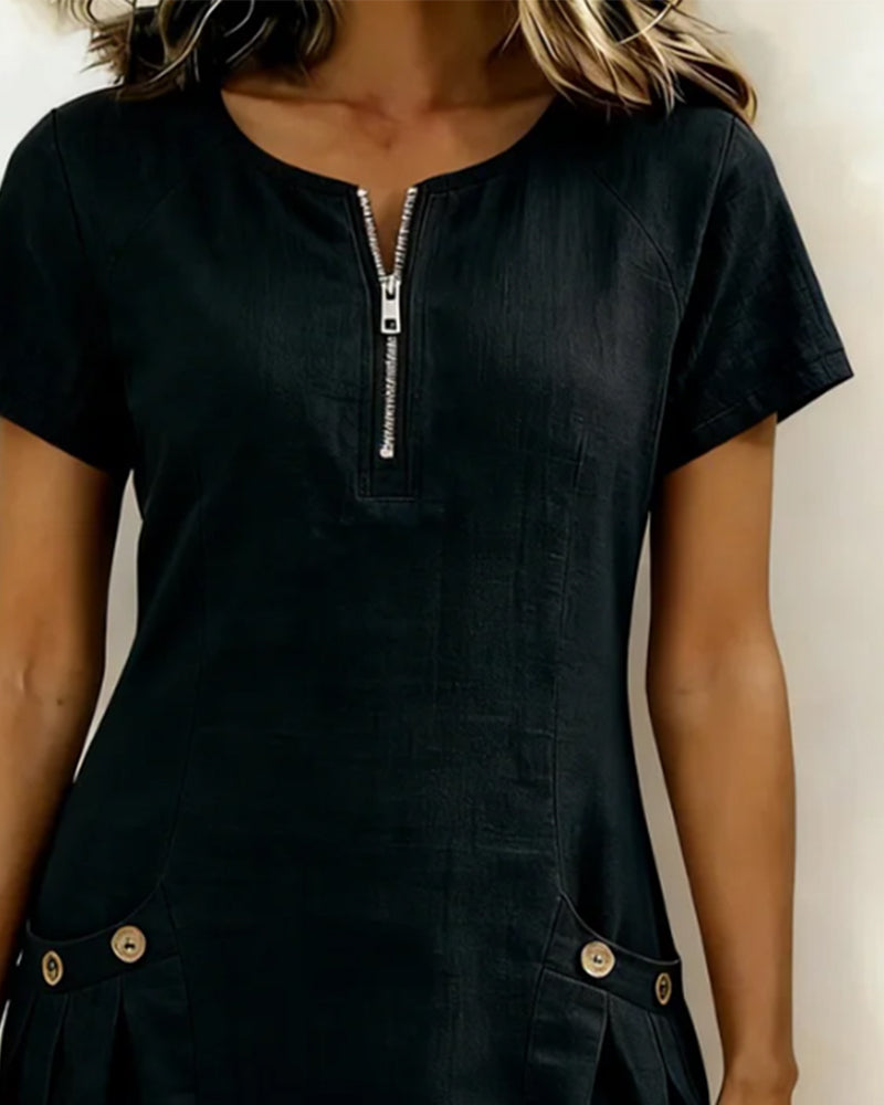 Leliana elegant cotton-linen dress detail image
