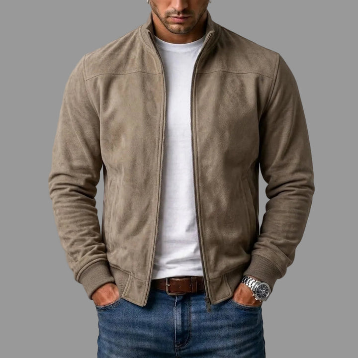 Frederick Suede Bomber Jacket - Khaki