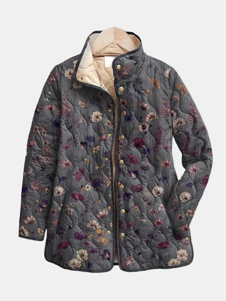 Grey Dried Flowers Quilted Jacket