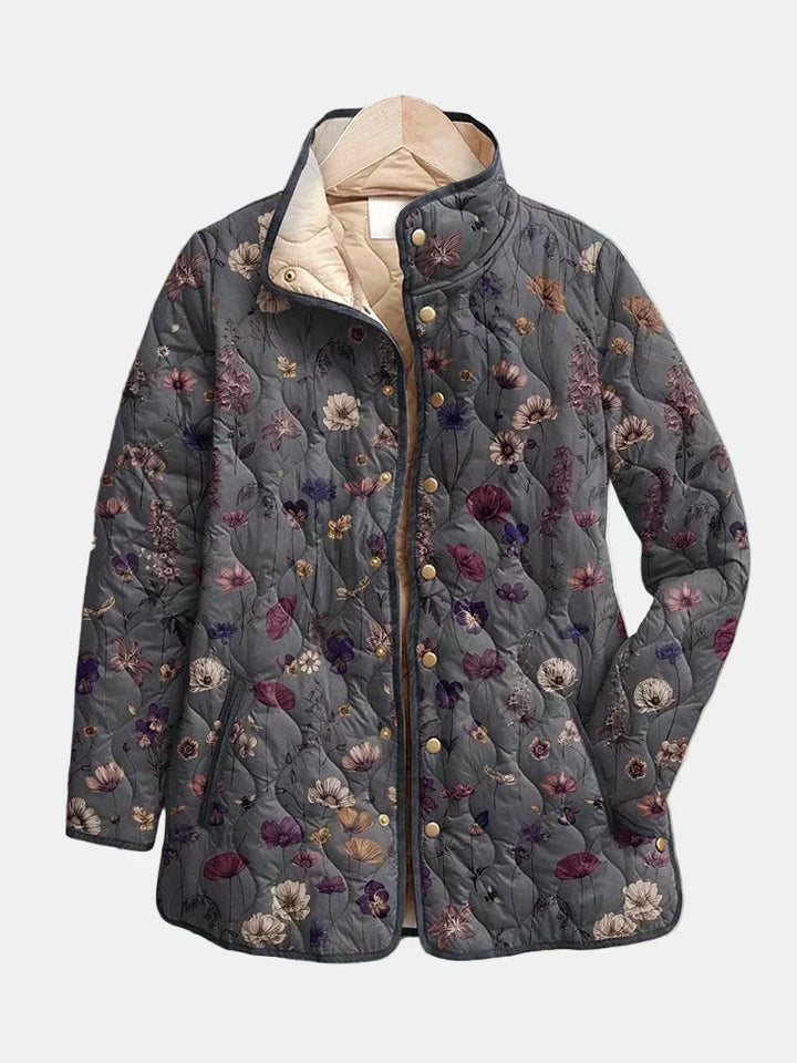 Grey Dried Flowers Quilted Jacket