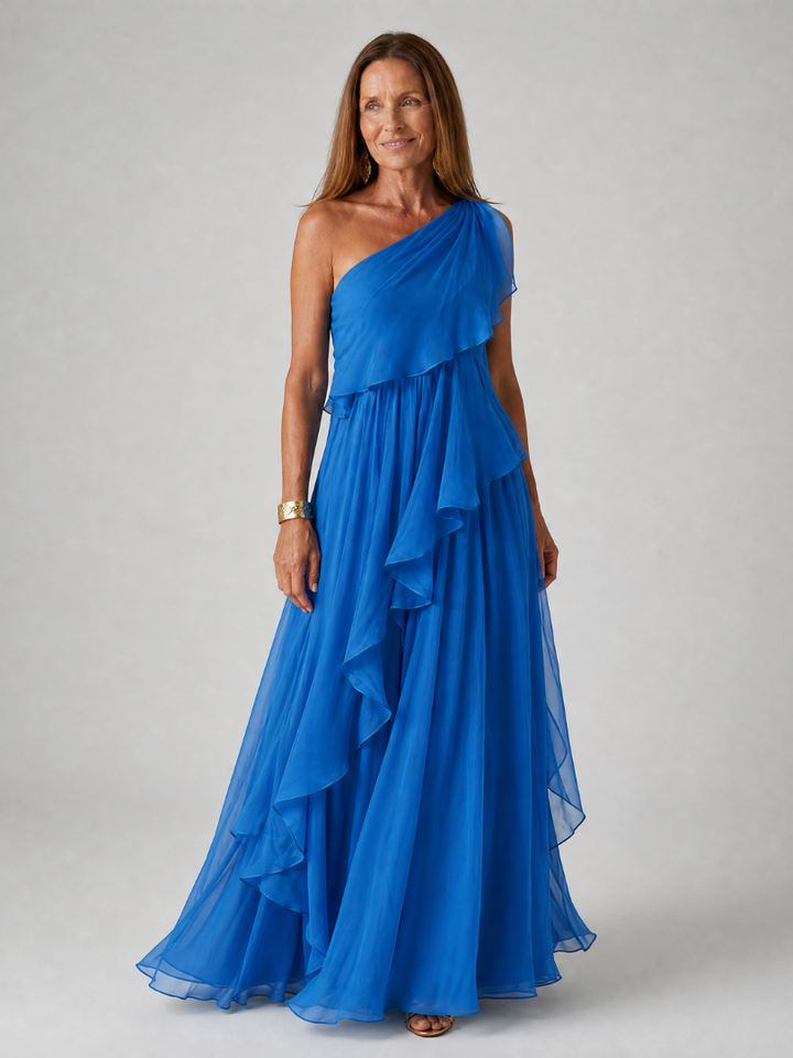 Florence One-Shoulder Ruffle Dress - Blue