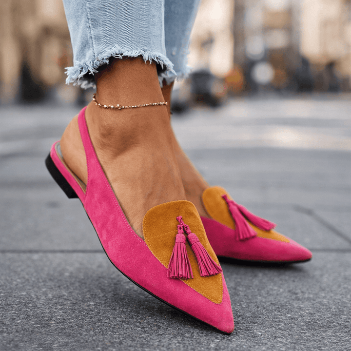 Eliza Tasseled Strappy Sandals - Pink and Mustard